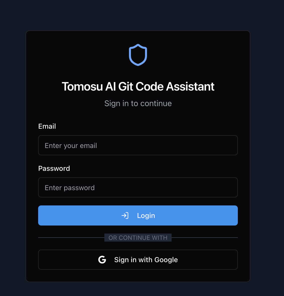 GitAgent login screen with email and password fields, a Login button, and a Sign in with Google option.